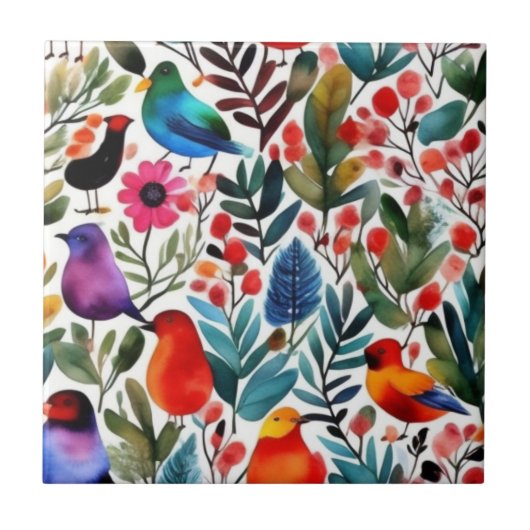 Carreau Oiseaux floraux colorés (Devant)