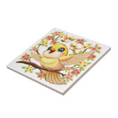 Carreau Oiseaux mignons et heureux parmi les fleurs du pri (Côté)