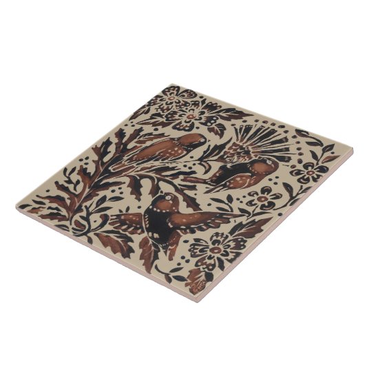 Carreau Oiseaux rustiques Tan Brown & Fleurs de chardon Na (Côté)