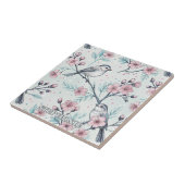 Carreau Oiseaux sarcelle élégants Fleurs de cerisier roses (Côté)