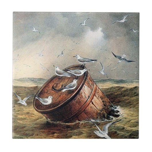 Carreau Oiseaux Sur Un Baril De Céramique (Devant)