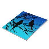 Carreau Oiseaux sur une branche, noirs sur fond bleu de so (Côté)