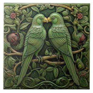 Carreau Oiseaux verts Art nouveau Nature inspirée