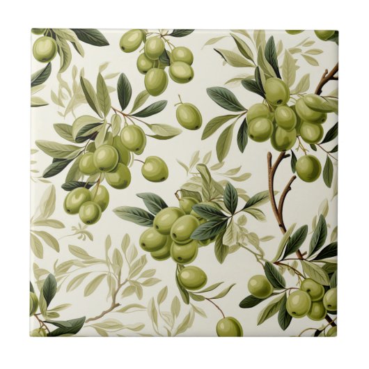 Carreau Olive Branch Watercolor Pattern Mediterranean (Devant)
