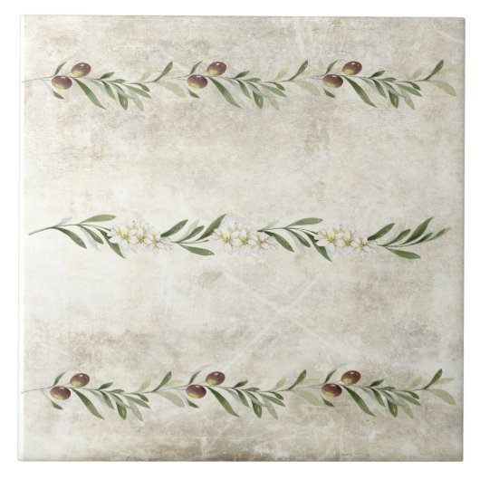 Carreau Olive & Branches Florales Blossoms Rustiques (Devant)