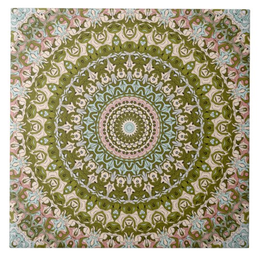 Carreau Olive Green et Pastel Mandala Motif (Devant)