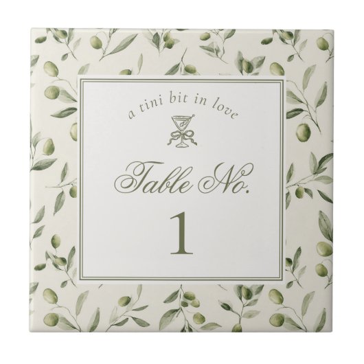 Carreau Olive Martini Green Pattern Wedding Table Number (Devant)