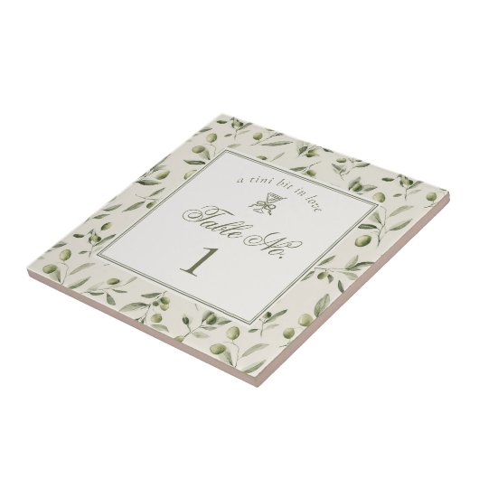 Carreau Olive Martini Green Pattern Wedding Table Number (Côté)