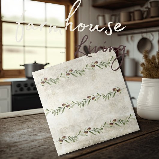 Carreau Olivier Toscane & Branches en Aquarelles rustiques