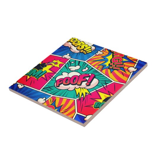 Carreau OMG BOOM Tile - Retro Comic Pop Art Fun! (Côté)