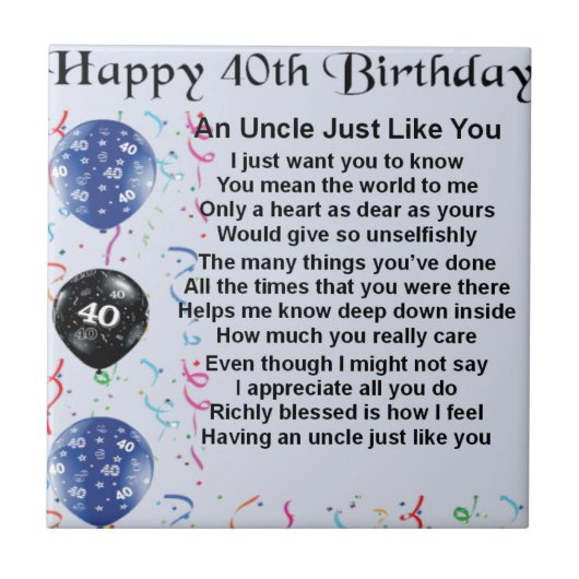 Carreau Oncle Poem - quarantième anniversaire (Devant)