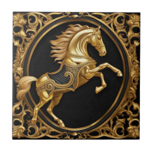 Carreau Or cheval or et cadre ornemental noir