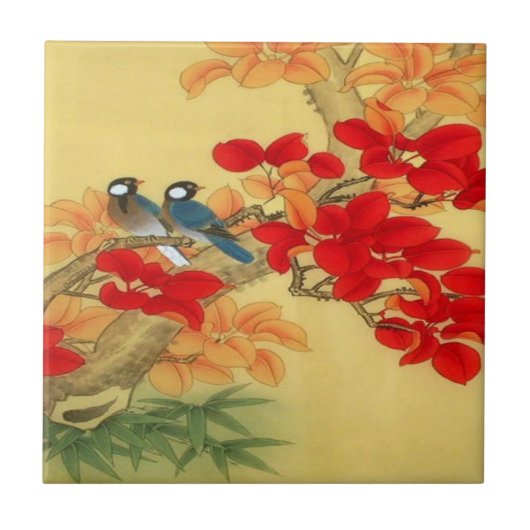 Carreau Or chinois et floral rouge (Devant)