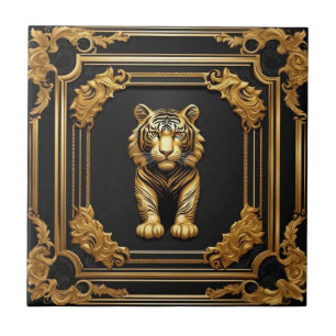 Carreau Or tigre et cadre ornemental noir