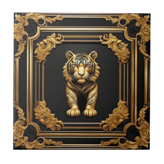 Carreau Or tigre et cadre ornemental noir (Devant)