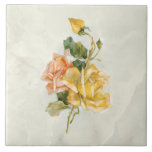 Carreau Or vintage et Roses Saumons sur Marble BG<br><div class="desc">Elégant vintage peint à la main de roses dorés et saumons et feuillage vert sur arrière - plan en marbre.</div>