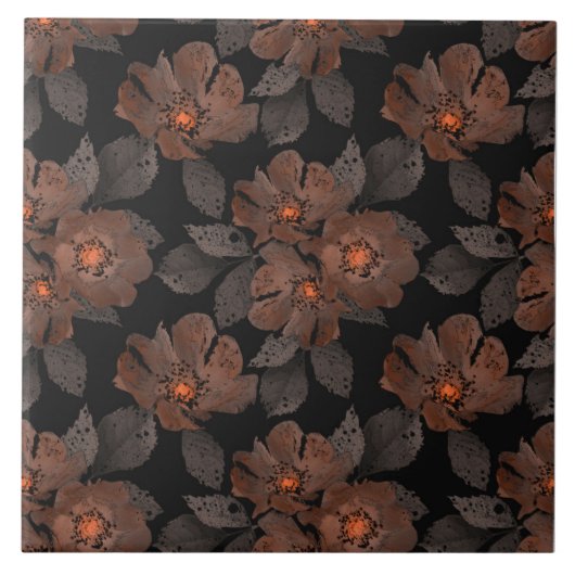 Carreau Orange and brown flowers on a black background. (Devant)