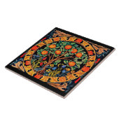 CARREAU ORANGE ARBRE AVEC FEUILLES VERTS, FLEURS (Côté)