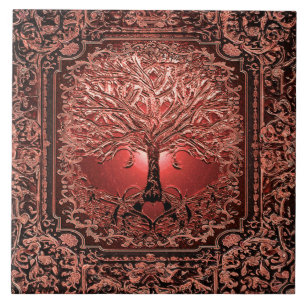 Carreau Orange Arbre de vie Ancien Rustique