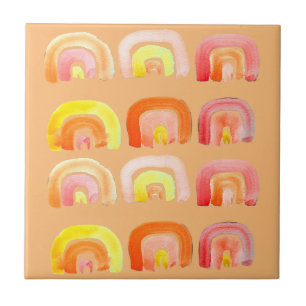 Carreau Orange arc-en-ciel art rétro mignon