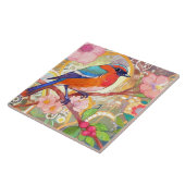 Carreau Orange Bird Girl rose Fleur de printemps florale (Côté)