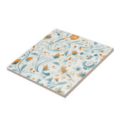 Carreau Orange bleu rétro motif floral (Côté)