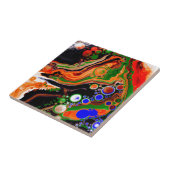 Carreau Orange, Bleu, Vert, Black Digital Fluid Art (Côté)