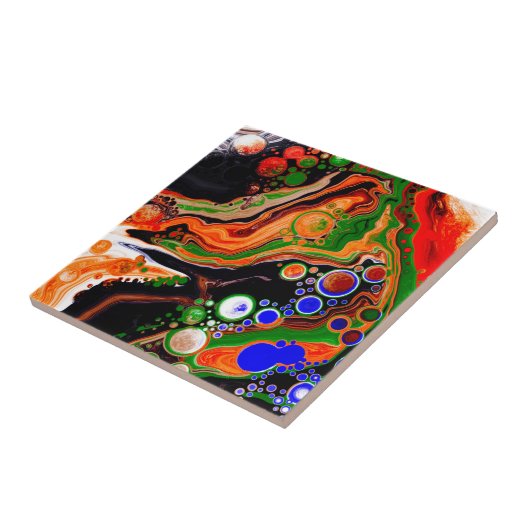 Carreau Orange, Bleu, Vert, Black Digital Fluid Art (Côté)