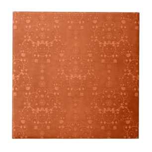 Carreau Orange Brûlé Profond Motif Damassé Fantaisie