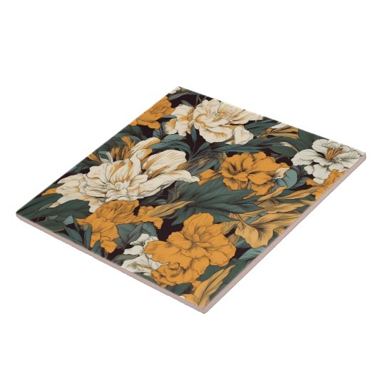 Carreau Orange et blanc joliment fleuri (Côté)