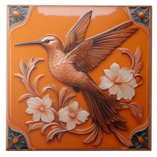 Carreau Orange faux relief Art Nouveau Hummingbird L (Devant)