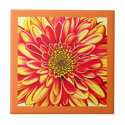 Carreau Orange géant et fleurs d'aster jaune doré (Devant)