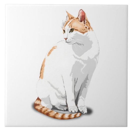 Carreau Orange Gingembre et Chat Blanc Personnalisé (Devant)