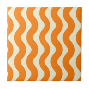 Carreau Orange Groovy Vague Rayure Abstrait Moderne Printe