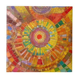 Carreau Orange jaune or Cercle Mosaïque colorée Art