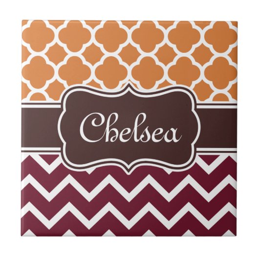Carreau Orange Lattice Maroon Chevron Motifs Nom Brown (Devant)
