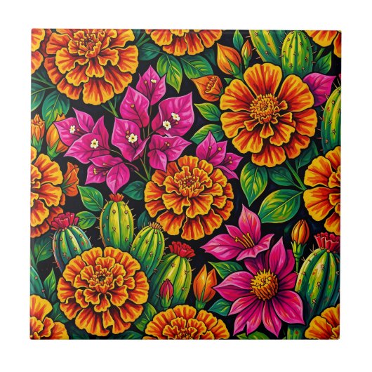 Carreau Orange Magenta Vibrant Cactus Tropical (Devant)