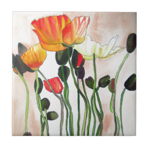 Carreau Orange Populaires fleurs aquarelle peinture