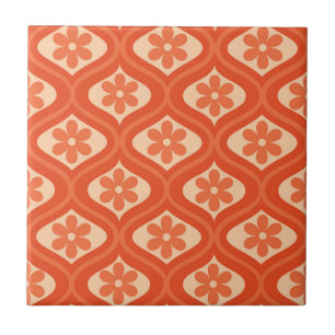 Carreau Orange rétro les années 70 fleur sur ogee motif