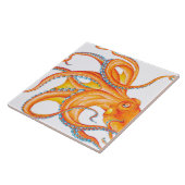 Carreau Orange Rouge Kraken Octopus Danse d'Art (Côté)