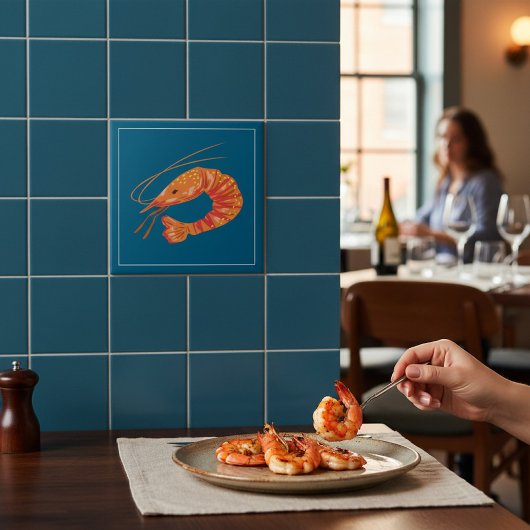Carreau Orange Shrimp Seafood Illustration Tile