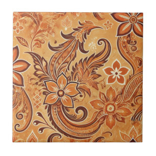 Carreau Orange Terracotta Floral Boho Indonésien Batik