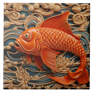 Carreau Orange Tropical Poisson Marine Vie aquatique