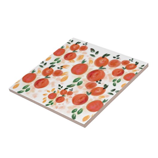 Carreau Orange tropicale et Motif Feuille (Côté)
