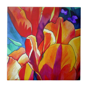Carreau Orange Tulips aquarelle art peinture de fleurs