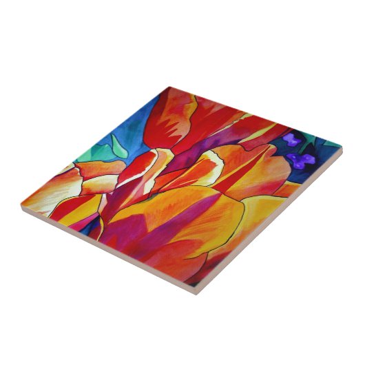 Carreau Orange Tulips aquarelle art peinture de fleurs (Côté)