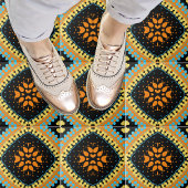 Carreau Orange Turquoise Noir Ethnic Oriental Boho