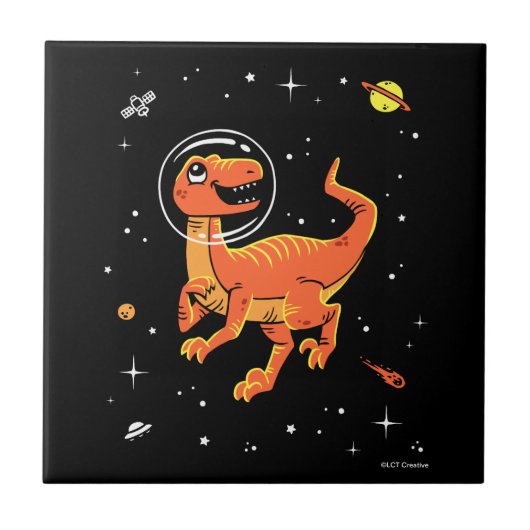 Carreau Orange Tyrannosaurus Dinos Dans L'Espace (Devant)