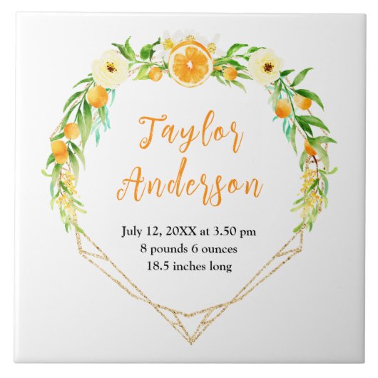 Carreau Oranges and Foliage Baby Birth Stats (Devant)