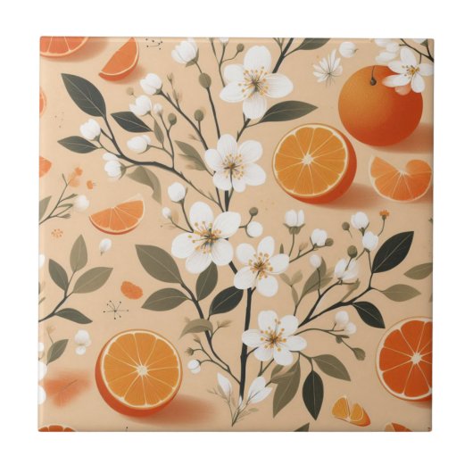 Carreau oranges botaniques fleuries (Devant)